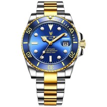 LIGE New Watch Men Automatic Mechanical Gold blue - £70.19 GBP