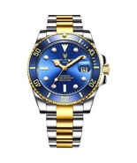 LIGE New Watch Men Automatic Mechanical Gold blue - £69.25 GBP