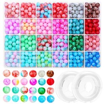 600Pcs 8Mm Glass Beads For Jewelry Making And Bracelet Making, 24 Colors Marble  - £23.50 GBP