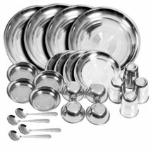 Stainless Steel Premium Dinner Set Plate Glass Kitchenware Dinner Thali 24 Pcs - £45.27 GBP