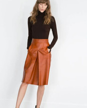 Stylish Handmade Women&#39;s Skirt Genuine Lambskin Leather Elegant Casual F... - £85.89 GBP