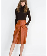 Stylish Handmade Women&#39;s Skirt Genuine Lambskin Leather Elegant Casual F... - $2,027.91 MXN