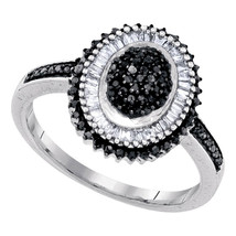 10k White Gold Womens Round Black Color Enhanced Diamond Oval Cluster Ring 1/2 - £399.67 GBP