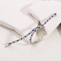 5Ct Lab Created Baguette Cut Blue Sapphire Tennis Bracelet 14K White Gold Plated - £279.76 GBP