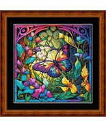 STAINED GLASS BUTTERFLY - pdf X Stitch chart Original Artist Unknown - $12.00