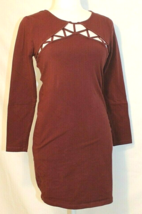 CHARLOTTE RUSSE DRESS SIZE MEDIUM BURGUNDY BODYCON CUT OUT L/S KNEE LENGTH - £11.15 GBP