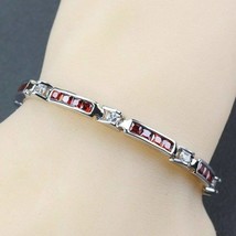 5Ct Princess Cut Simulated Red Garnet   Bracelet Gold Plated 925 Silver - £154.79 GBP