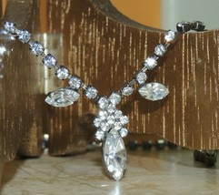 Rhinestone necklace unmarked Art Deco Vintage clear crystal formal bling... - $217.90 MXN