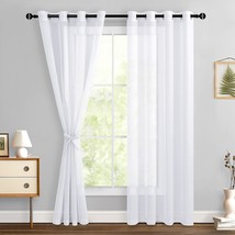 Hiasan White Sheer Curtains 84 Inches Long With Tiebacks, Light Filtering Semi - £25.75 GBP