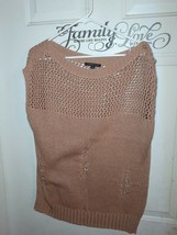 Classiques Entier, women&#39;s MED, solid light brown, open knit blouse sleeveless - £7.81 GBP