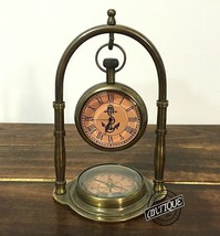Vintage Desk Clock with Compass Victorian Collectible Table Clock For Home Decor - £46.12 GBP