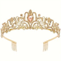 Wicked Silk Prom, Quinceanera Jeweled Crown Tiara Headband - Gold Champagne - $20.00