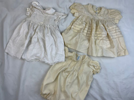 Vintage Yellow White Baby Girl Dress/Romper Lot size 6-9 mos. Flaws - $29.69