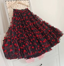 White Layered Tulle Midi Skirt with Red Heart Women Plus Size Fluffy Tulle Skirt image 10