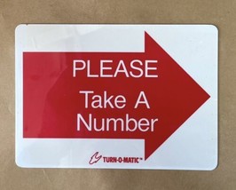 Red &amp; White 7&quot;x5&quot; Sign &quot;Please Take a Number&quot; Arrow Pointing Left Turn o Matic - £10.35 GBP