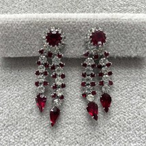 Vintage Weiss Chandelier Earrings Red and Clear Rhinestone - $41.00