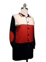 Button Front Cardigan Sweater Red White Blue Elbow Pads Petite Sophisticate P - £23.86 GBP