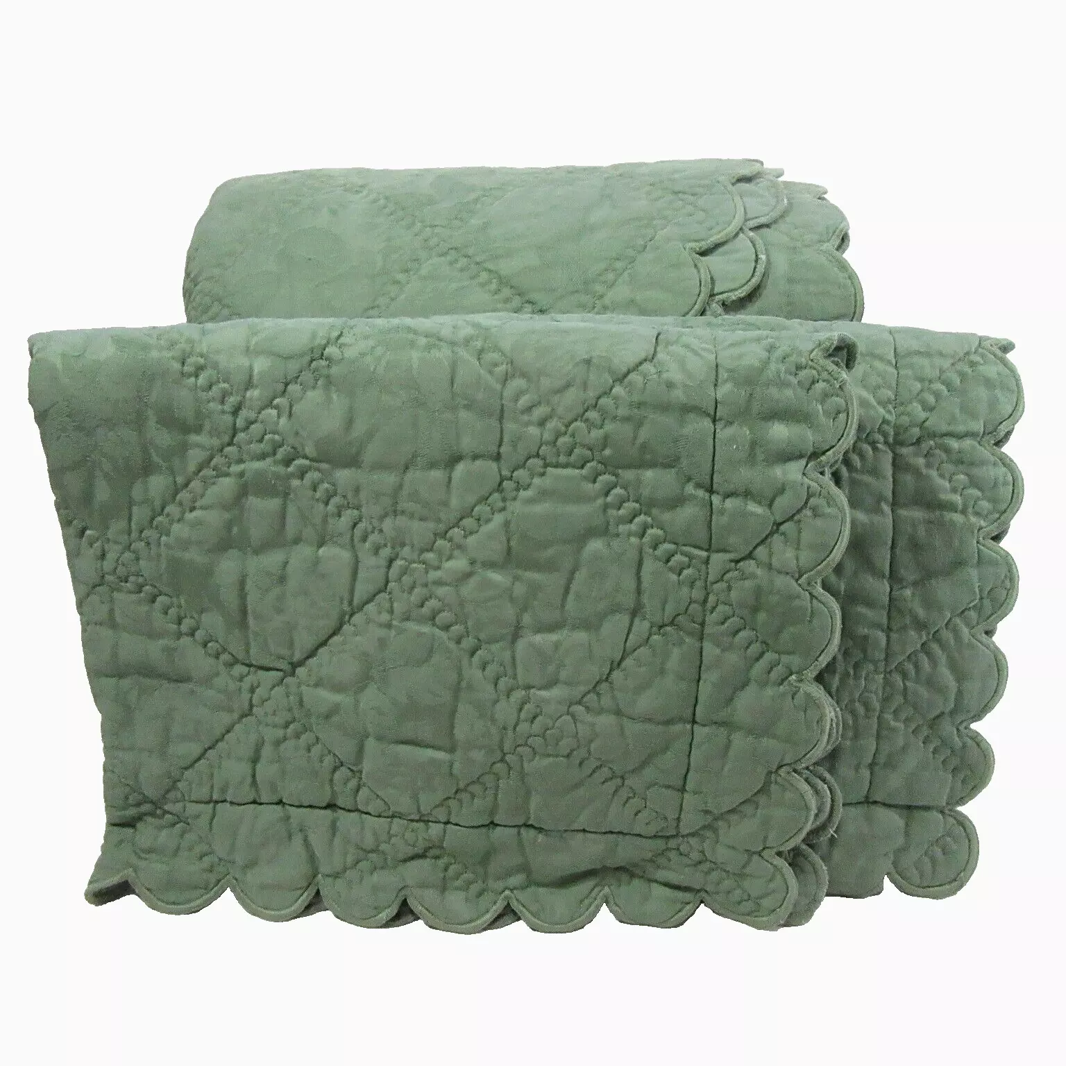 Home Treasures Floral Sage Diamond Quilted 3-PC Queen Scalloped Coverlet Set - $300.00