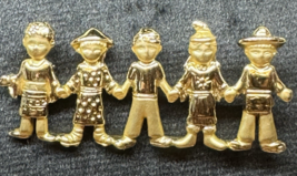 Vintage Children Holding Hands Brooch Gold Tone Unity Friendship Pin - $21.77
