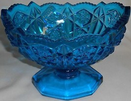 Handmade Fayette Glass Mid Century Blue Glass Footed Compote - £18.76 GBP