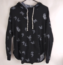 Women&#39;s Black Lightweight Hoodie With White Butterfly Designs Size Small - £9.24 GBP