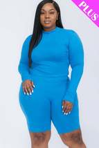 Ibiza Blue Plus Size Mock Neck Long Sleeve Top &amp; Biker Shorts Loungewear... - £11.80 GBP