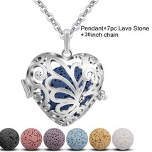 18mm Flower blossom Heart Pendant Perfume Aromatherapy Locket Diffuser Necklace  - £17.50 GBP