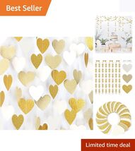 Versatile White-Gold Heart Garland - 52Ft Eco-Friendly Banners for Celeb... - $20.74