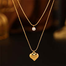 Cubic Zirconia &amp; 18K Gold-Plated Heart Pendant Necklace Set - £12.75 GBP