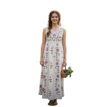 VTG 80s Painted Floral Embroidered Rayon Maxi Dress Romantic Boho Cottag... - $993.94 MXN