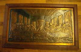Vintage Framed Coppercraft Guild Copper Last Supper 3D Wall Art Plaque 23” X 13” - £20.57 GBP