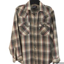 Levi Regular Fit M Medium Mens Shirt Brown Rust Color Pearl Snaps Long Sleeve - £9.38 GBP