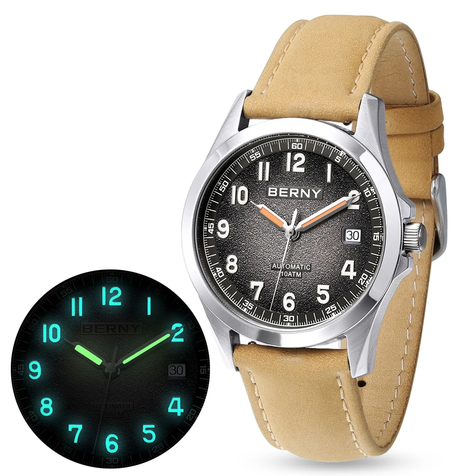 BERNY Frosted Dial Automatic Watch Men  Mechanical Seagull ST2130 Wristwatch Sap - £290.94 GBP