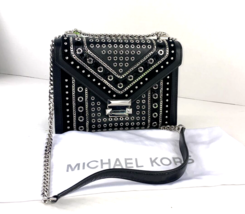 Michael Kors Whitney Black Leather Studded Convertible Bag Shoulder Cros... - $169.28