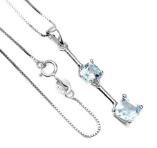 Irradiated Cushion Natural Sky Blue Topaz 6mm 925 Silver Necklace 18 Inches - £101.99 GBP