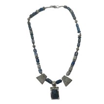 Sodalite Necklace ATI 925 Sterling Silver Mexico Raised Blue Onyx Chain 22” VTG - £40.88 GBP