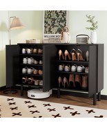 Modern Black Fluted Shoe Cabinet Sideboard, 4-Door Storage Living Room - €257,59 EUR