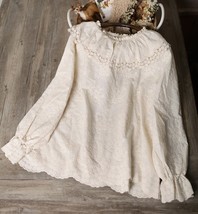 Cotton Linen Mori Girl Edwardian Rococo Aesthetic Cottage Core  Embroidery  Blou - £97.24 GBP