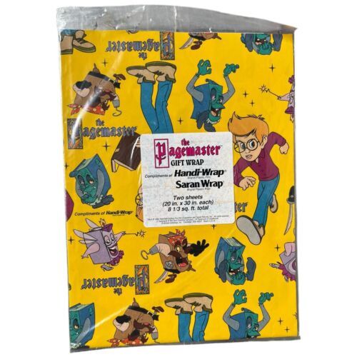 Pagemaster Gift Wrap Paper Saran Wrap Ad Tw0 Sheets 1994 NOS - $5.00