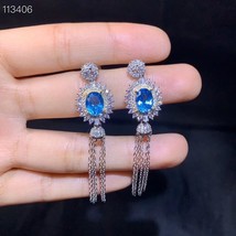 Fine Jewelry 925 sterling silver inlaid natural blue topaz female earrings Eardr - $87.45