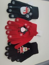 Lot Bundle Of 3 Mini Christmas Gloves Mittens Santa Snowman Penguin - $14.69