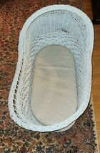 Antique White Wicker Rattan Baby Bassinet Day Crib Vintage Woven Handles - $149.99
