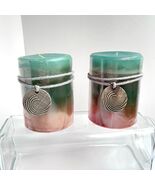 Pier 1 Sea Air Pillar Candles 4x3 Ombre Pair w Wave Charm Discontinued - €33,94 EUR