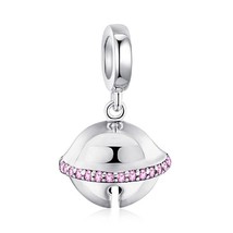 Sterling Silver 925 Pink Bell Christmas Pendant Dangle Charm For Bracelets - £16.89 GBP