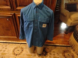 Vintage  Blue SHADES Button Up Casual Long Sleeve Cotton Shirt Adult M Loose Fit - £18.56 GBP