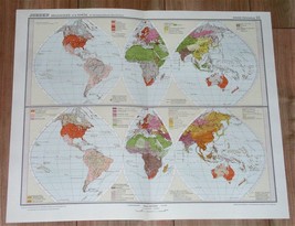 1926 Original Vintage Swedish World Map Of Religions And Languages - £14.38 GBP