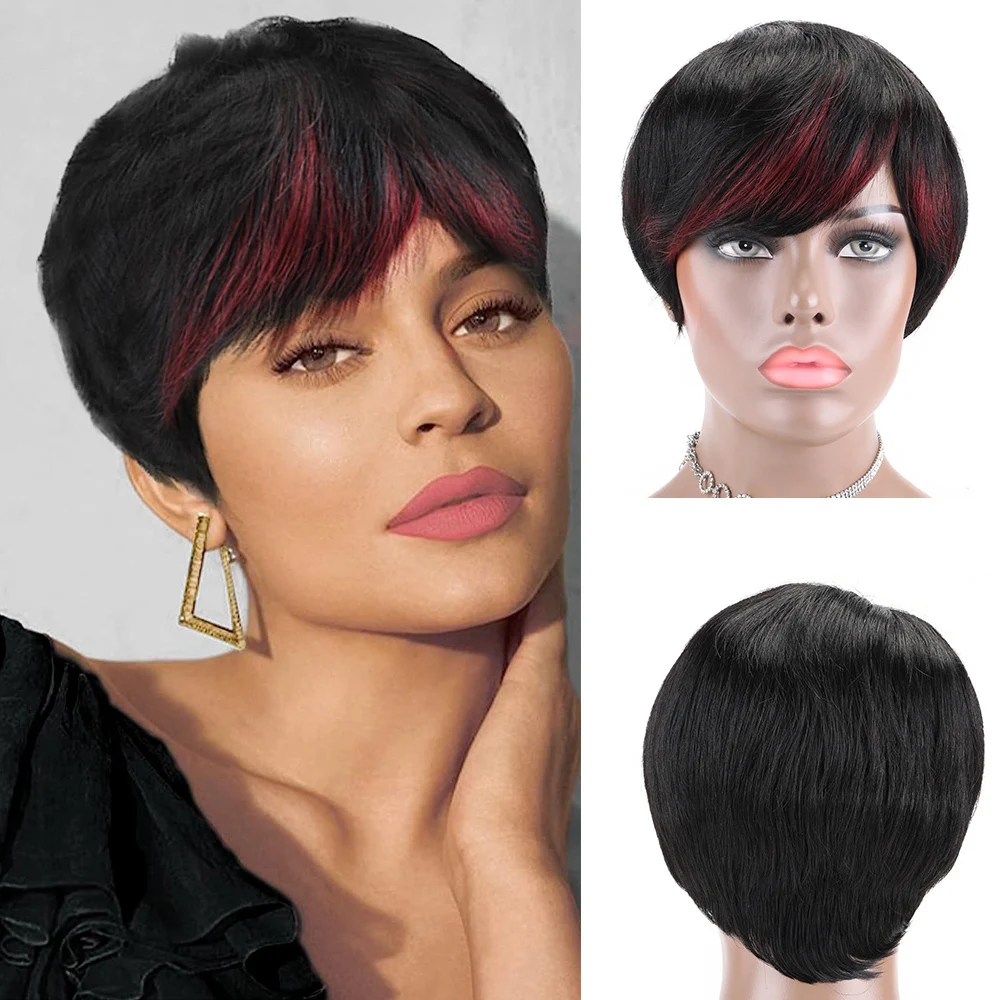 Short Human Hair Wigs Pixie Cut Straight Remy Brazilian Hair for Women Machi - £19.71 GBP