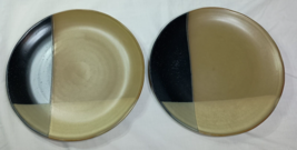 Set of 2 Sango Gold Dust Black 5022 Dinner Plates About 10 3/4&quot; - $22.53