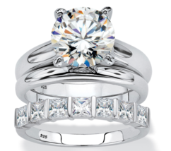 Round Cz Princess Bridal 2 Ring Set Band Platinum Sterling Silver 6 7 8 9 10 - £159.83 GBP