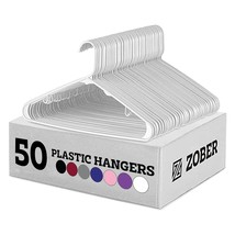 Zober Plastic Hangers 50 Pack - Standard Set of Slim Heavy Duty Clothes Hangers  - £28.43 GBP